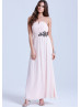 Chiffon Strapless Beads Long Prom Dress 